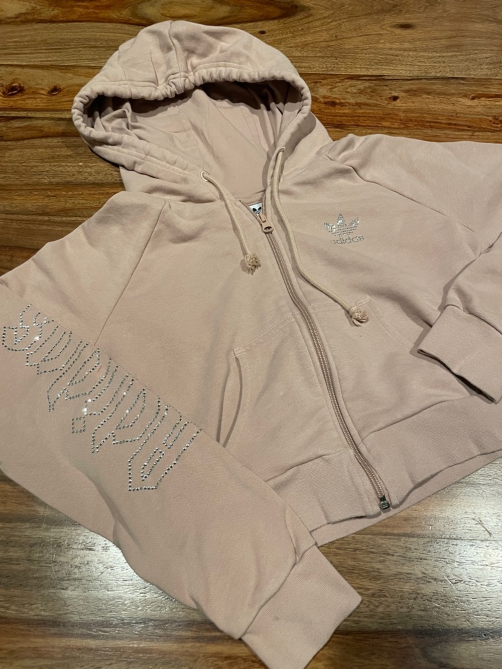 Adidas Blush Pink Rhinestone Trefoil Zip Hoodie